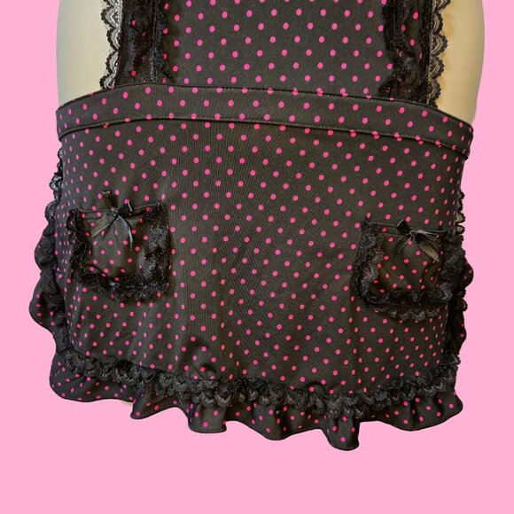 Y2K Marilyn Monroe Maid Apron Lingerie Bra Top Size XL Black Pink Polka Dot - Picture 2 of 11
